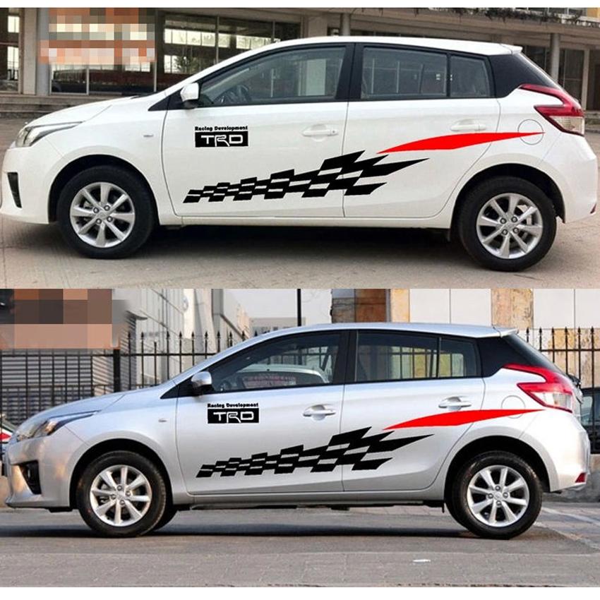 Bộ tem dán sườn xe kẻ Caro D-538 (Đen + Đỏ)