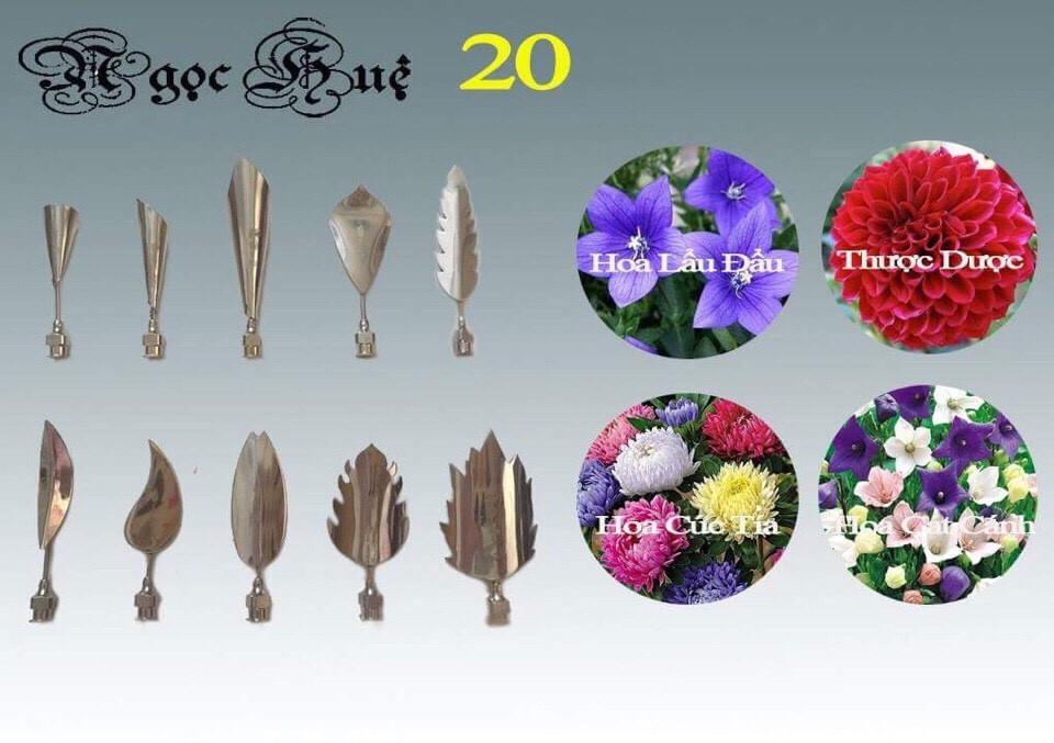 Dụng cụ làm rau cau 3d ngọc huệ 12 món inox 304 chính hãng bộ 20