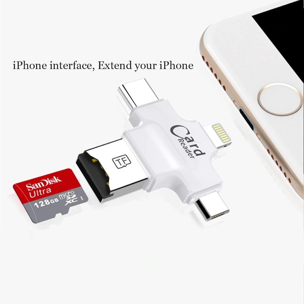 Đầu đọc thẻ đa năng 4 in 1(OTG, USB, TYPE - C, IOS) dùng cho iOS - Android - PC- Macbook