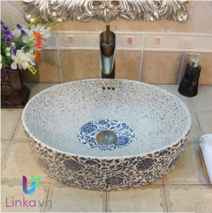 Chậu rửa lavabo gốm sứ nghệ thuật – Họa tiết sen rối