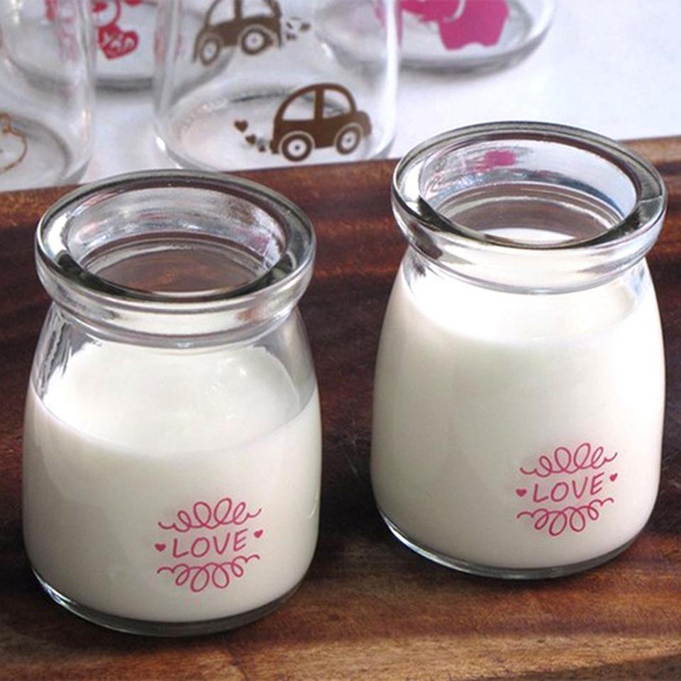 Bộ 12 cốc thủy tinh có nắp làm sữa chua(trắng)