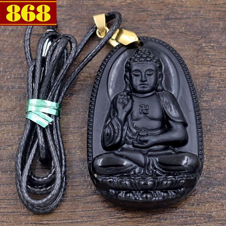 Vòng cổ a di đà 5 cm đá thạch anh đen ab7