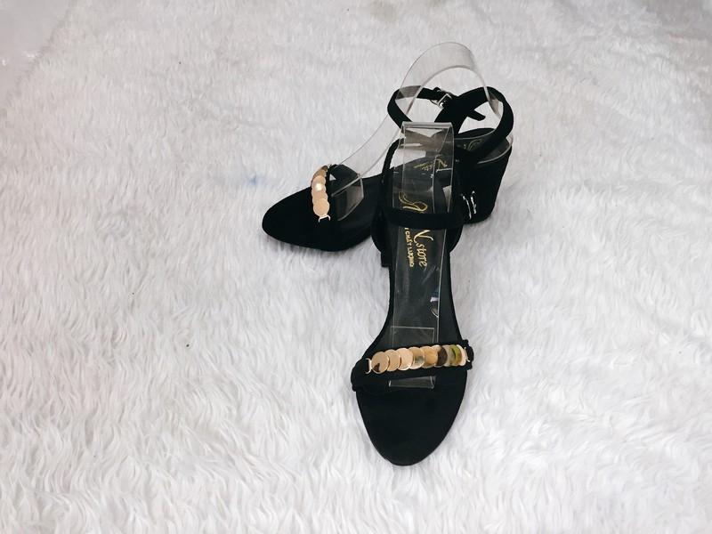 [HCM]Giày sandal gót vuông quai trang trí đá