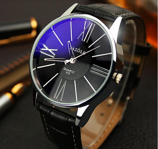 Đồng hồ nam dây da Yazole - YZ020 (Đen)