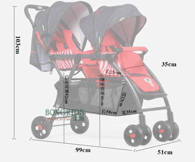 Xe đẩy đôi dọc Baobaohao 705 (ghế trước ghế sau)