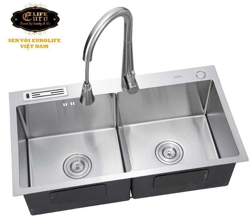 Chậu rửa chén Handmade Inox SUS 304 Eurolife EL-C21 (Trắng bạc)