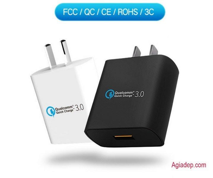 Củ sạc xịn 1 cổng USB công nghệ sạc nhanh (thế hệ mới) QC3.0 Qualcomm -  (hình lập phương)