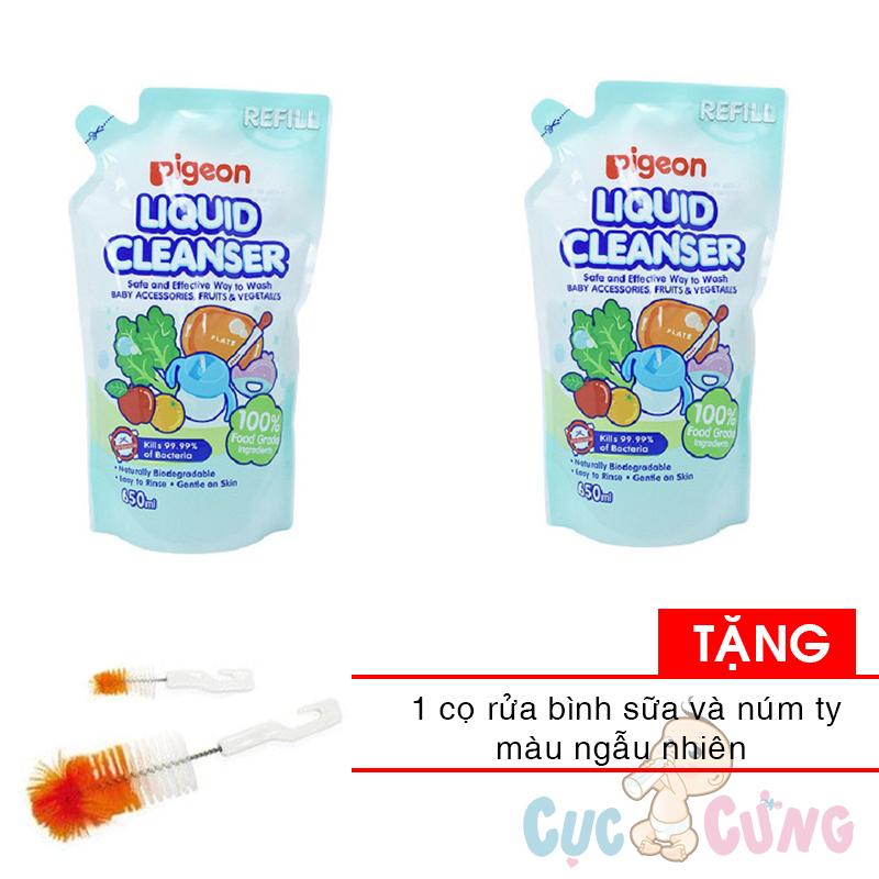 Bộ 2 bịch Nước rửa bình sữa Pigeon 650ml TẶNG 1 Cọ rửa bình sữa và núm ty - nuoc rua binh sua