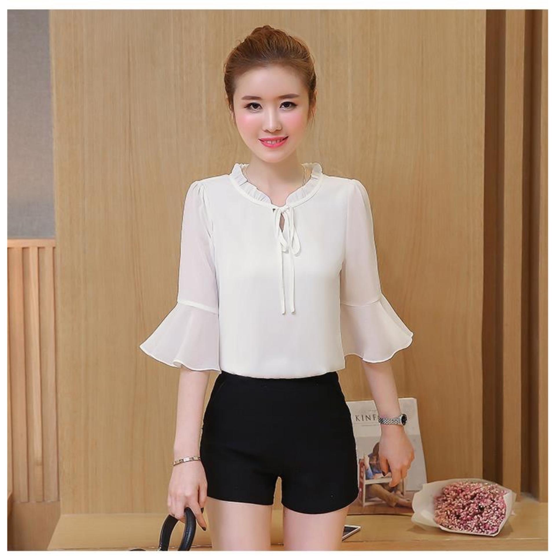 Aó chifon tay xếp ly cổ nhúng (vàng)