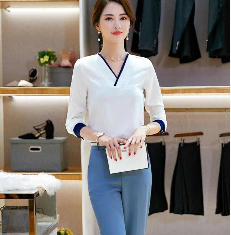 Áo sơ mi nữ công sở cổ V cao cấp