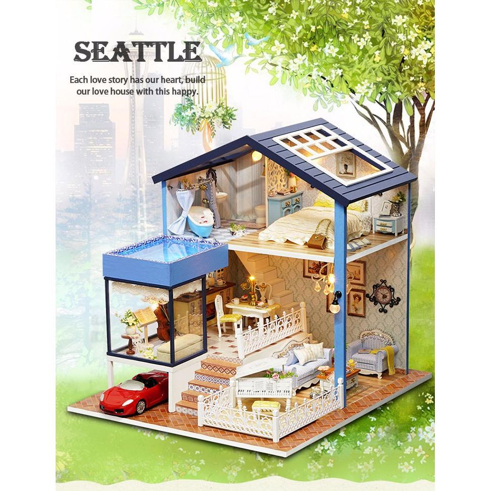 [HCM]Mô hình nhà gỗ DIY- Nhà búp bê Seattle