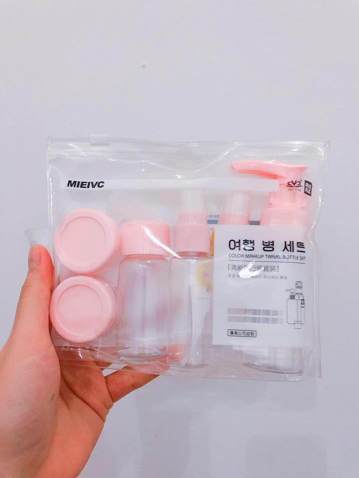 Bộ chiết mỹ phẩm 7 chi tiết mini Hồng, xanh)