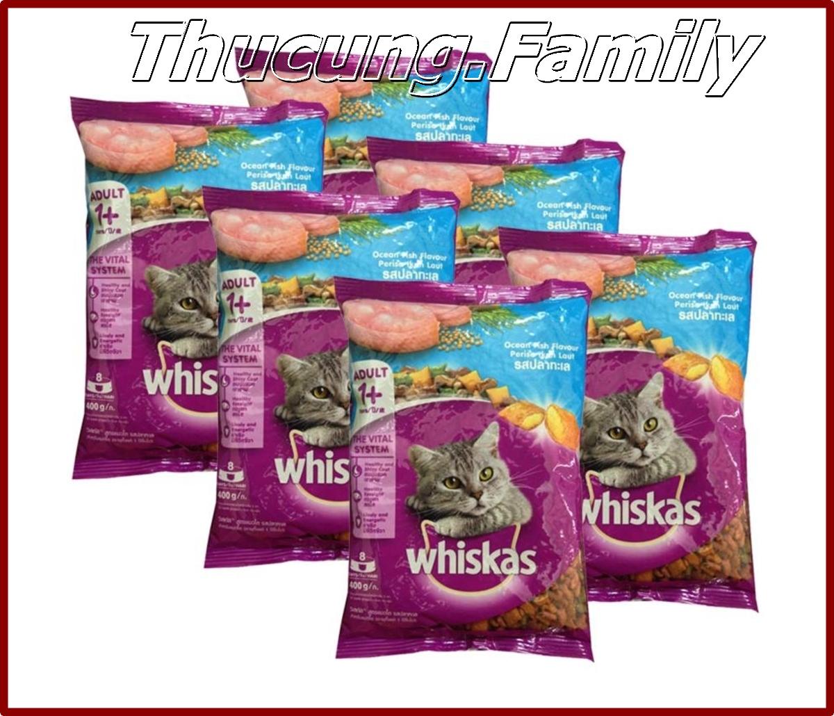 Combo 6 túi thức ăn hạt cho Mèo hương vị cá biển. Whiskas Adult 400g/túi. Nhập khẩu Thái Lan