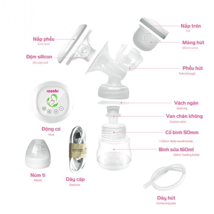 Máy hút sữa điện đôi kèm matxa 12 cấp độ Rozabi