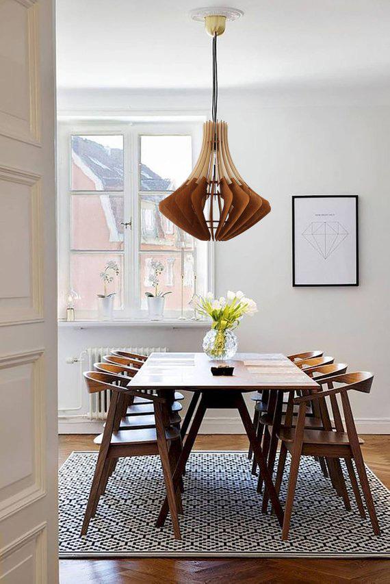 Đèn Gỗ Trang Trí Thả Trần Bằng Gỗ Thông Plywood Hanging Light Chandelier