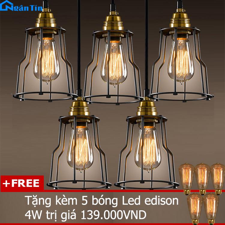 Bộ 5 đèn thả trần trang trí nhà quán cà phê THCN144 (Tặng kèm 5 bóng Led Edison 4W)