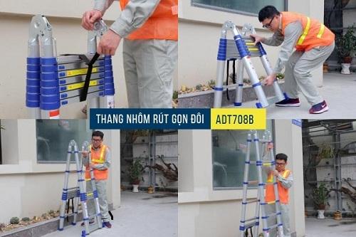 Thang nhôm rút gọn (chữ A) Advindeq ADT708B (màu xanh)