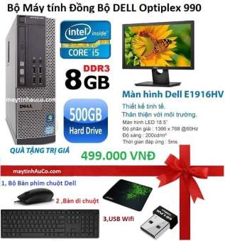 Bộ Máy Tính Đồng Bộ Dell Optiplex 990 (Core i5 / 8G / 500g) , Màn Hình Dell 18,5inch (Đen), Tặng Bàn phím chuột Dell , USB Wifi , bàn di chuột ,Bảo hành 24 tháng