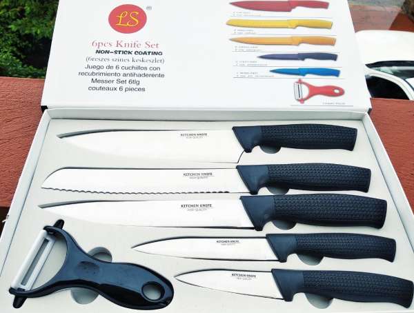 Bộ dao 6 Món KNIFE SET LS Inox Không Gỉ (Trắng) + Tặng khăn lau tay nhà bếp đa năng