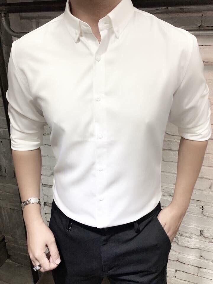 Áo sơ mi nam trơn trắng-đen-đỏ chất siêu đẹp