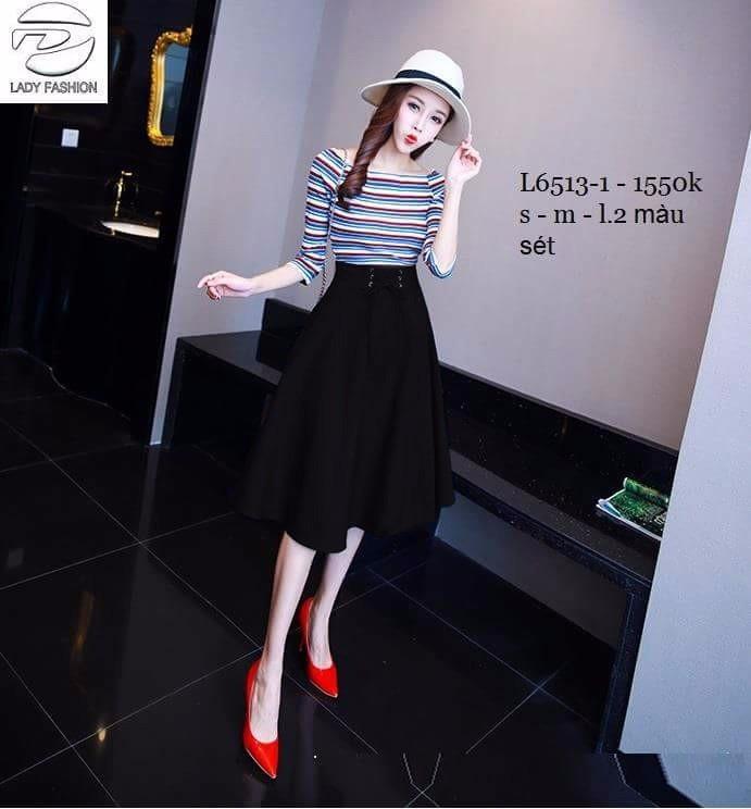 Chân váy xòe đan dây lưng xinh xắn