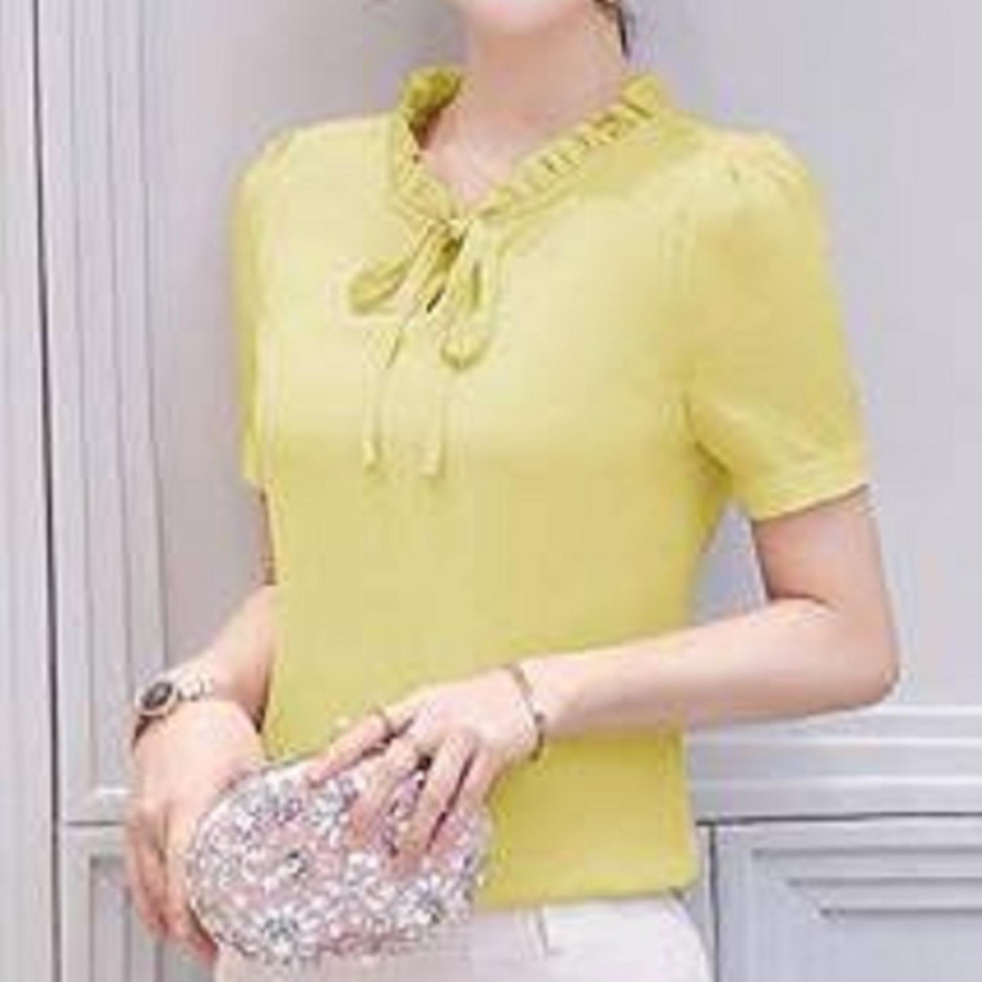 Áo công sở cổ nhún cột nơ tay con