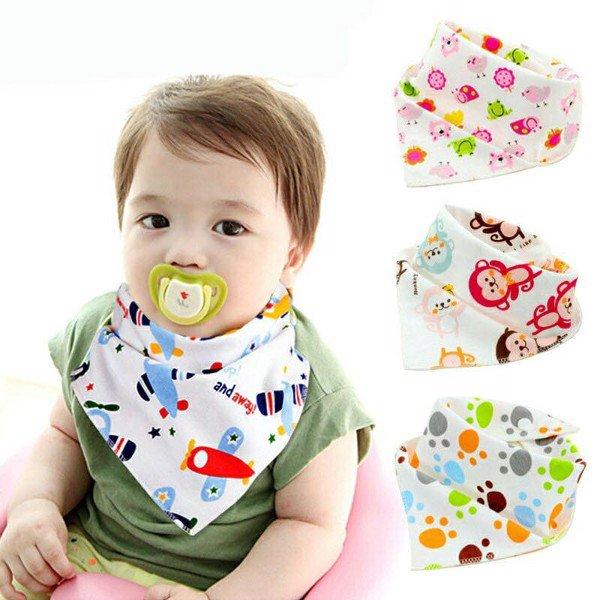 Combo 5 khăn yếm tam giác cotton 2 lớp có cúc bấm cho trẻ, combo 5 khan yem tam giac cotton 2 lop co cuc bam cho be