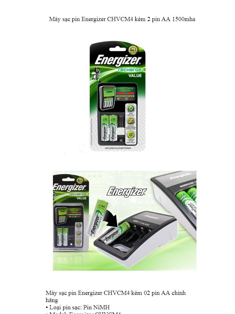 Máy sạc pin Energizer CHVCM4 kèm 2 pin sạc AA (Trắng đen)