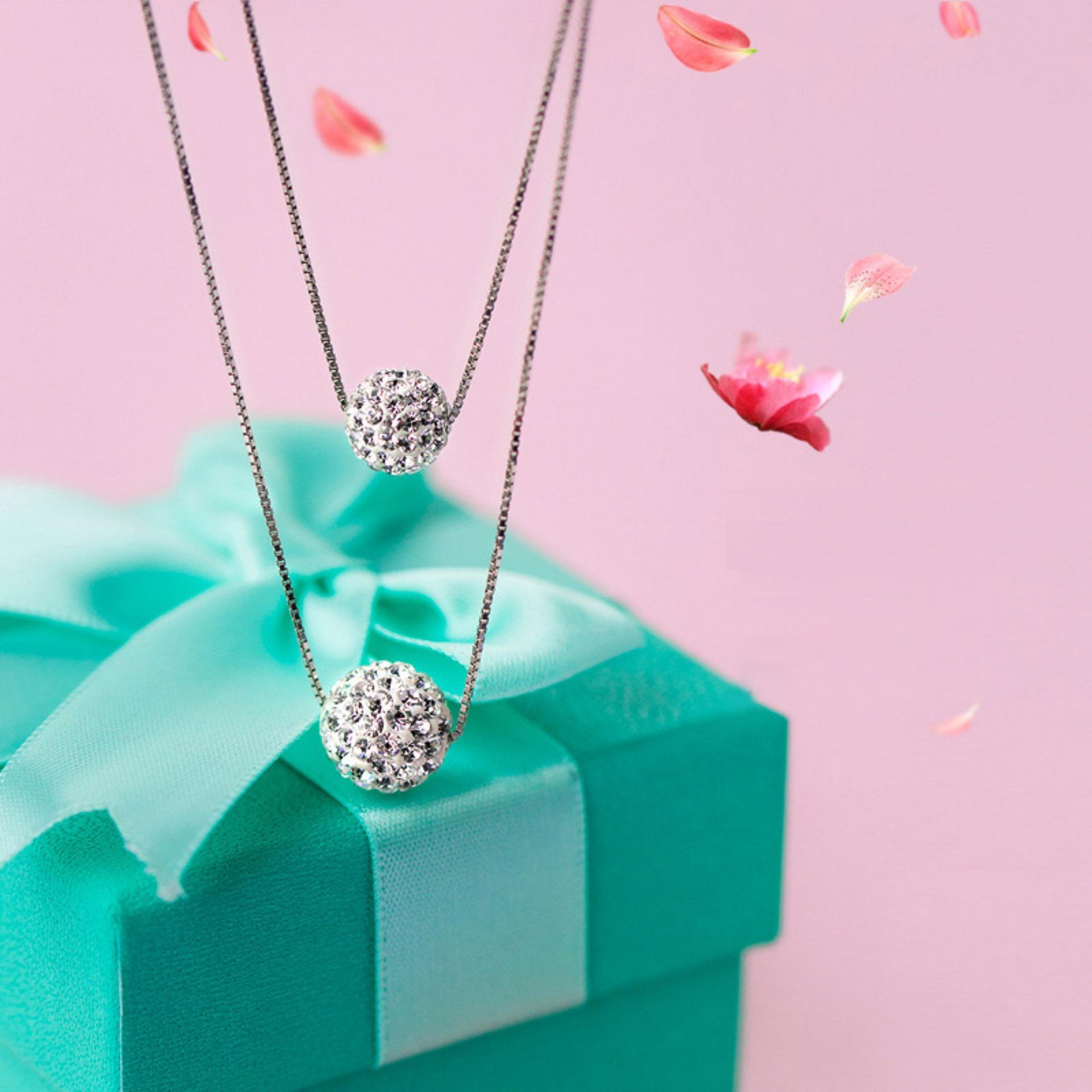 Dây chuyền bạc 925 đính hạt châu pha lê Diamond lấp lánh 2 tầng