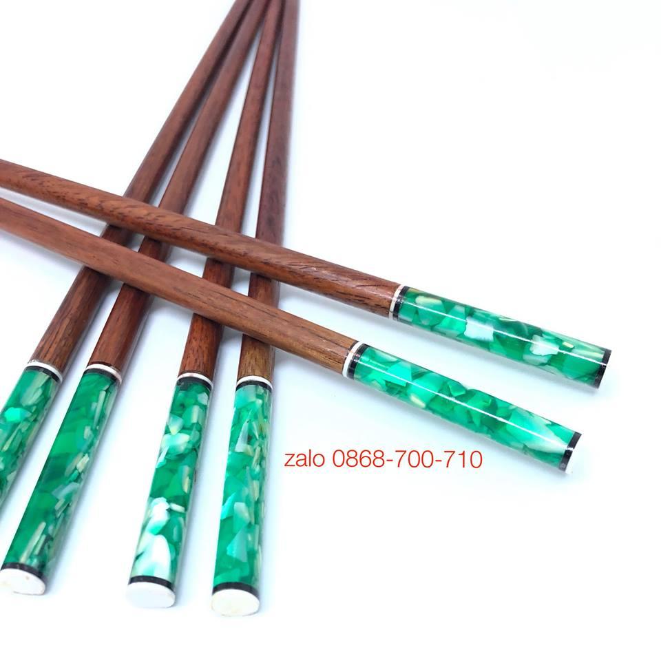 Đũa ăn gỗ Cẩm lai tự nhiên cao cấp đầu tròn gắn vỏ ốc biển màu cẩm thạch .. bộ 10 đôi