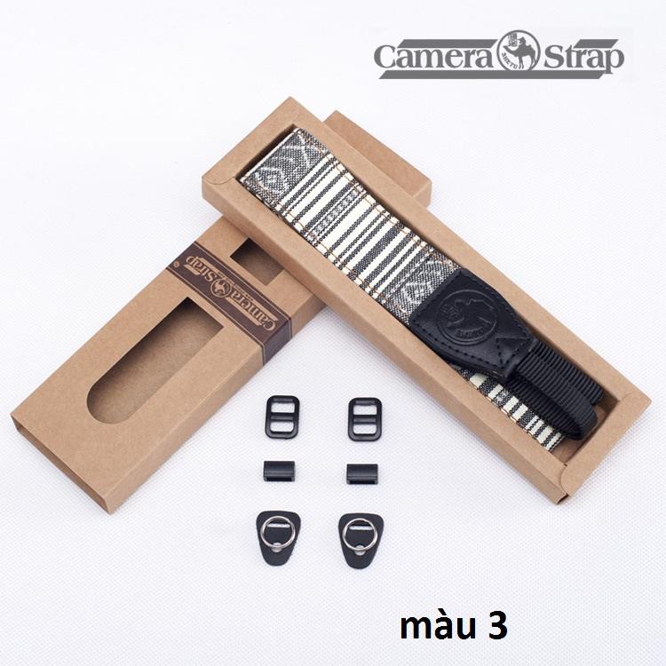 Dây máy ảnh kiểu dáng da kết hợp vải thổ cẩm_Hàng đẹp, chất lượng