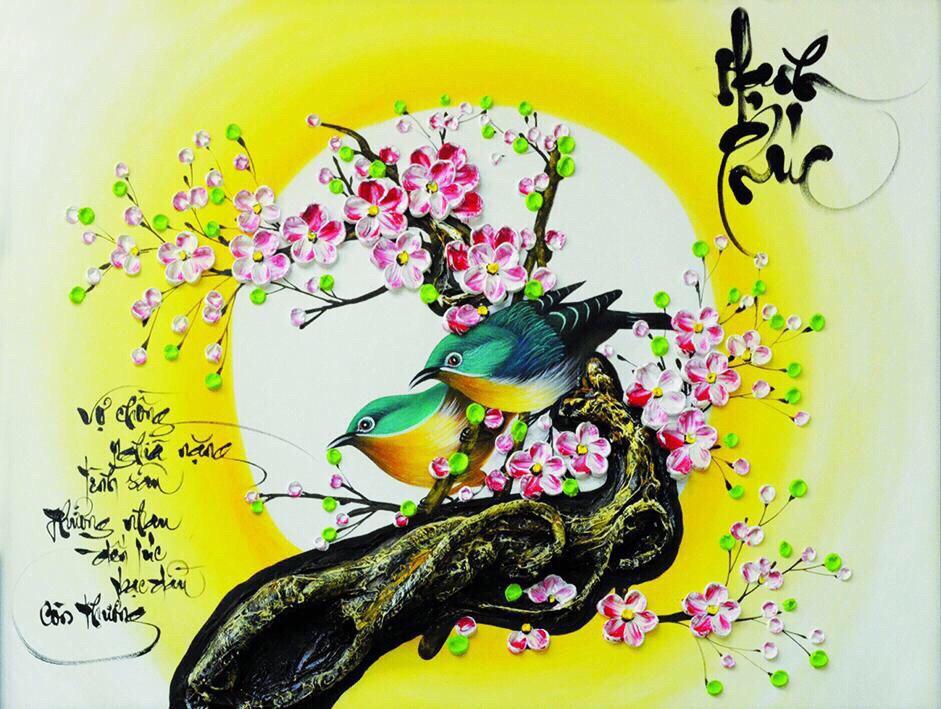 Tranh đính đá hình đôi chim hạnh phúc