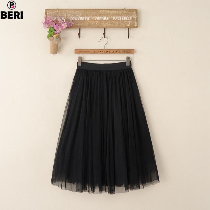 Chân váy voan lưới xòe BERI (đen) - CV018