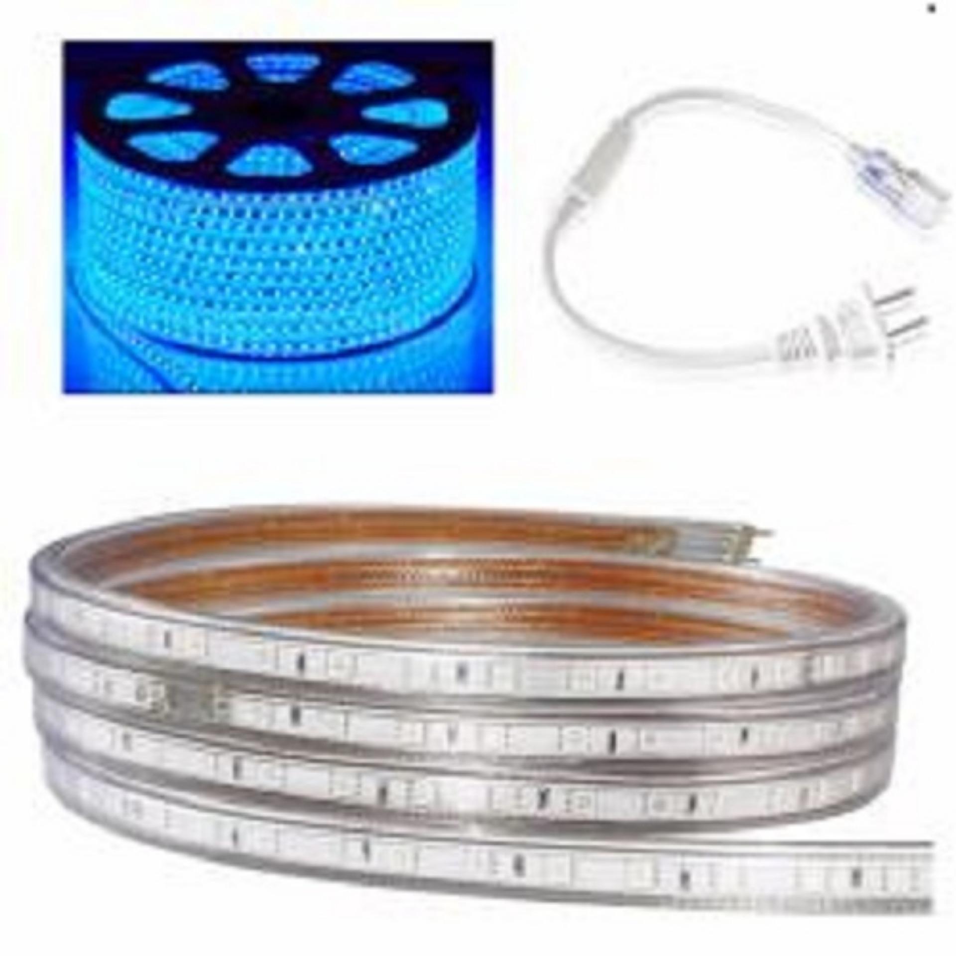 Cuộn đèn led dây 5050/220V dài 100m  màu xanh dương và 1 đầu nối dây nguồn