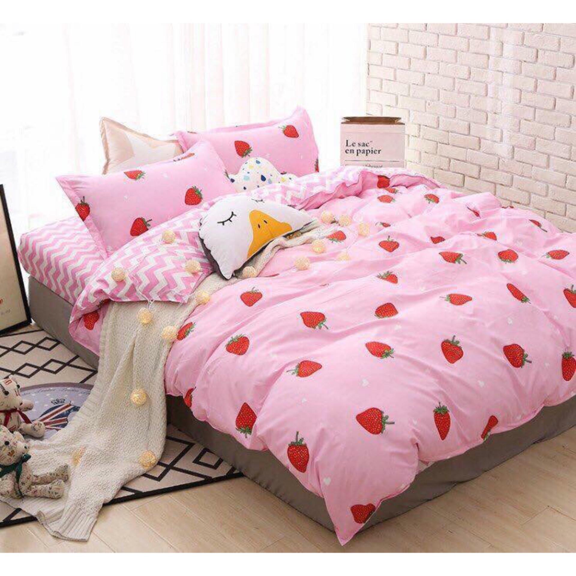 BỘ CHĂN GA GỐI DÂU TÂY + RUỘT CHĂN DÀY.