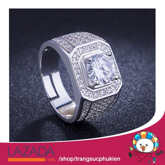 Nhẫn Nam Boss HK Bạc Đính Đá Thời Trang B01