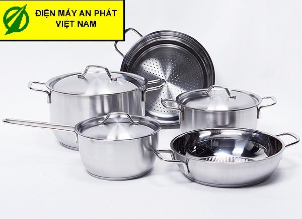 Bộ 5 món nồi xửng 3 đáy sử dụng được bếp từ Five Star (Nắp inox) ( Hàng Công ty- Phiếu bảo hành chính hãng 5 năm)