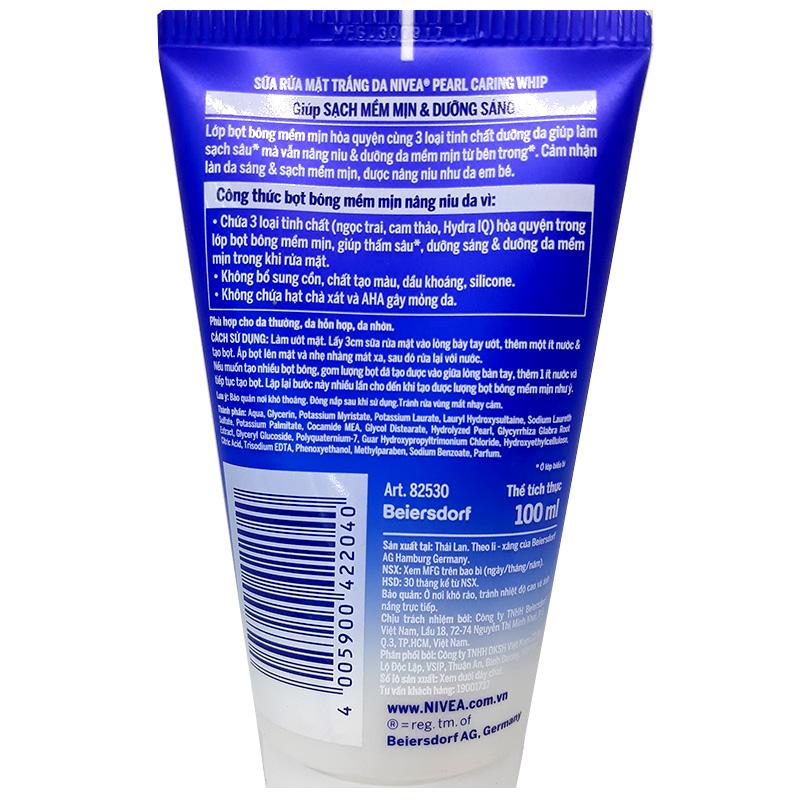 Sữa rửa mặt tạo bọt trắng da Nivea tuýp 100ml