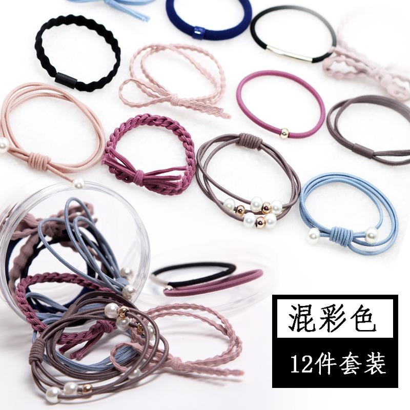 Set 12 dây buộc tóc đơn giản Hàn Quốc kèm hộp