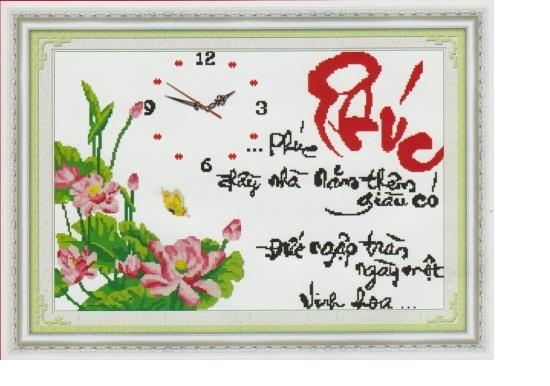 Tranh thêu chữ thập cao cấp chữ Phúc con thuyền DLH-222834-NgocThinhShop