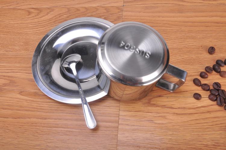 Combo cốc uống coffe giữ nhiệt bằng 2 lớp inox 304, combo gồm cốc + đĩa + thìa