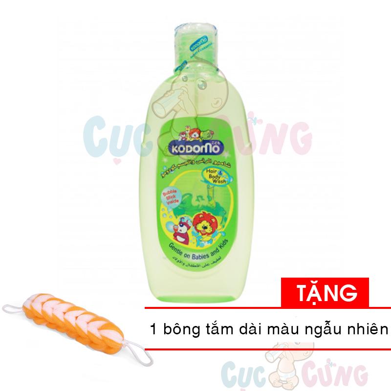 Sữa tắm gội Kodomo cho trẻ sơ sinh 200ml Tặng 1 bông tắm dạng dài màu ngẫu nhiên - sua tam goi