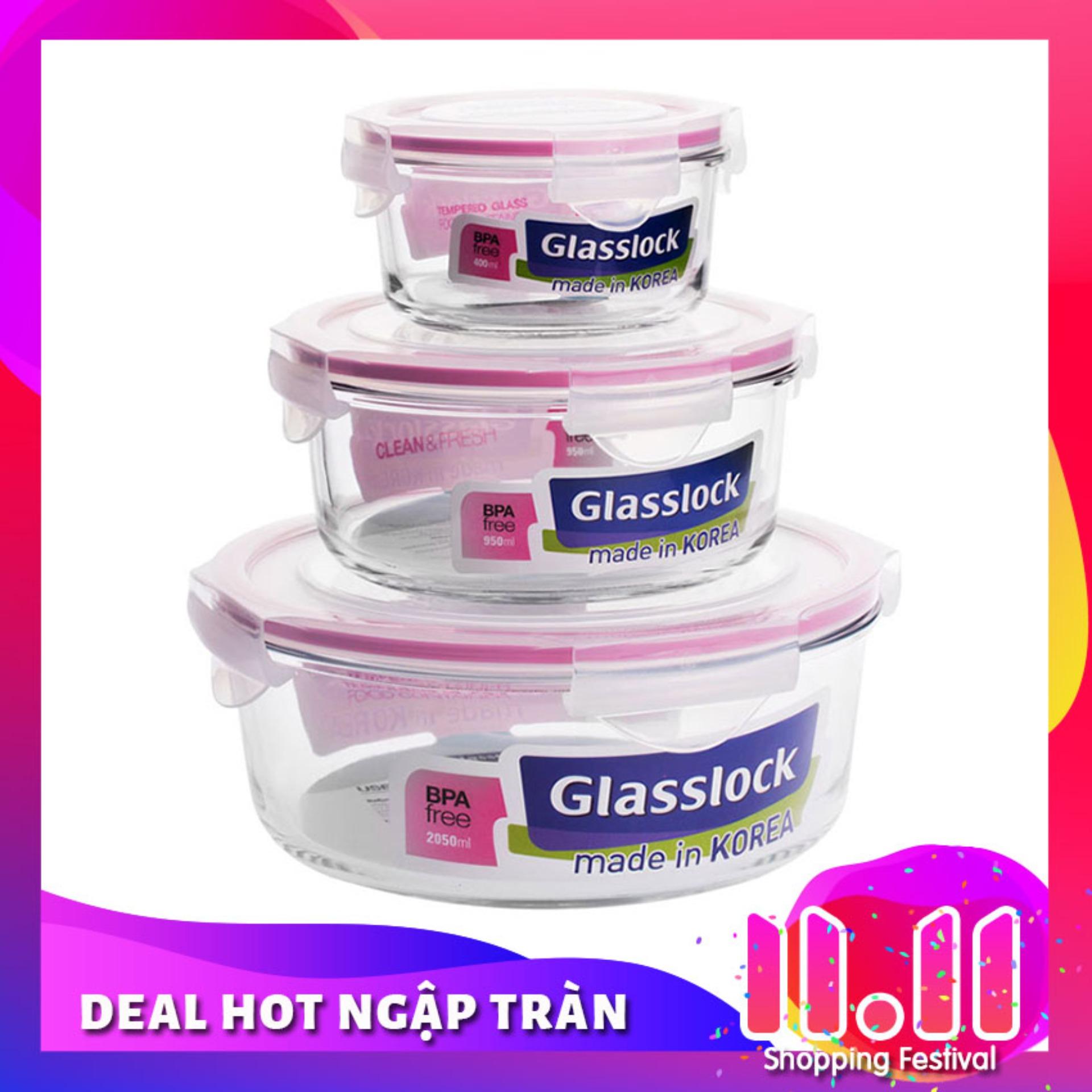 Bộ 3 hộp thủy tinh tròn GlassLock GL-156