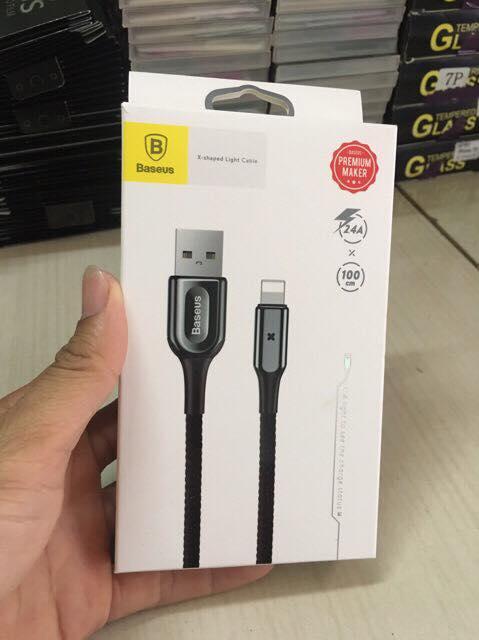 Cáp sạc bọc dù Baseus X Lightning cho  iPhone 6 6S 6Plus 6SPlus ( led đổi màu khi sạc đầy, 2.4A)