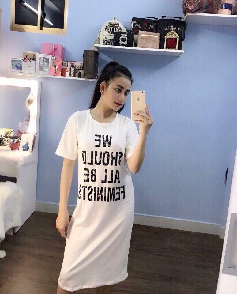 [HCM]Đầm thun đáng suông in chữ