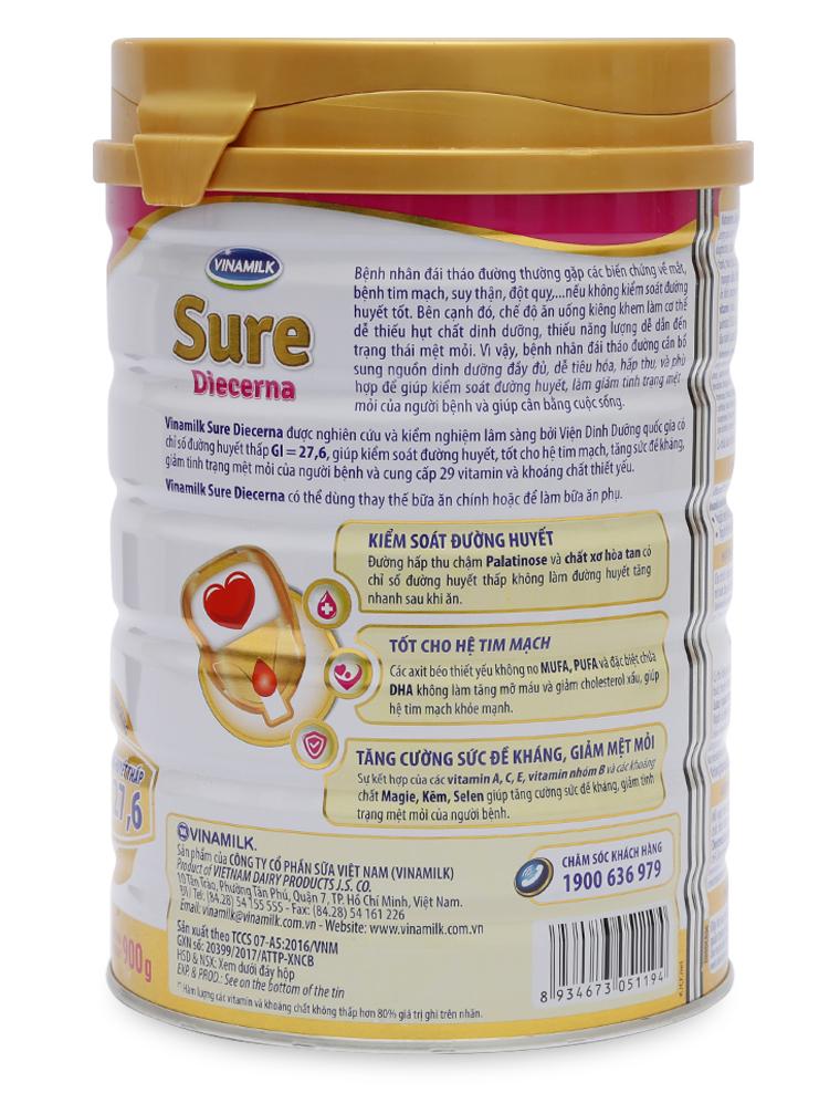 Sữa Bột Vinamilk Sure Diecerna lon 900g (dinh dưỡng cho người bệnh tiểu đường)