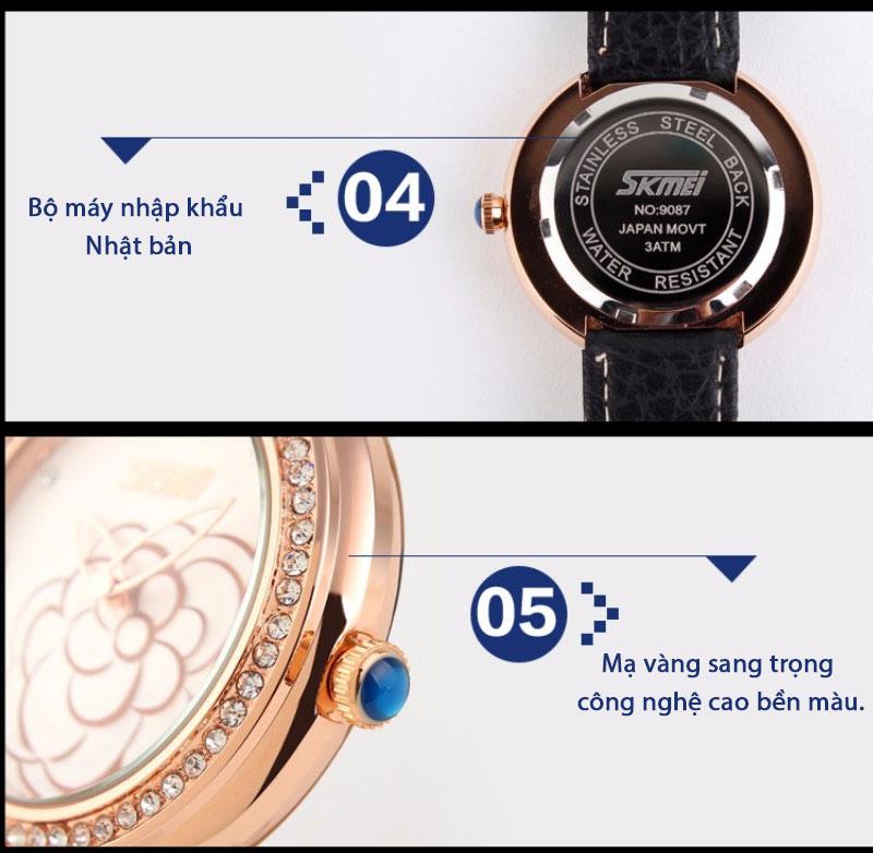 Đồng hồ nữ dây da Skmei 9087 (Xanh)