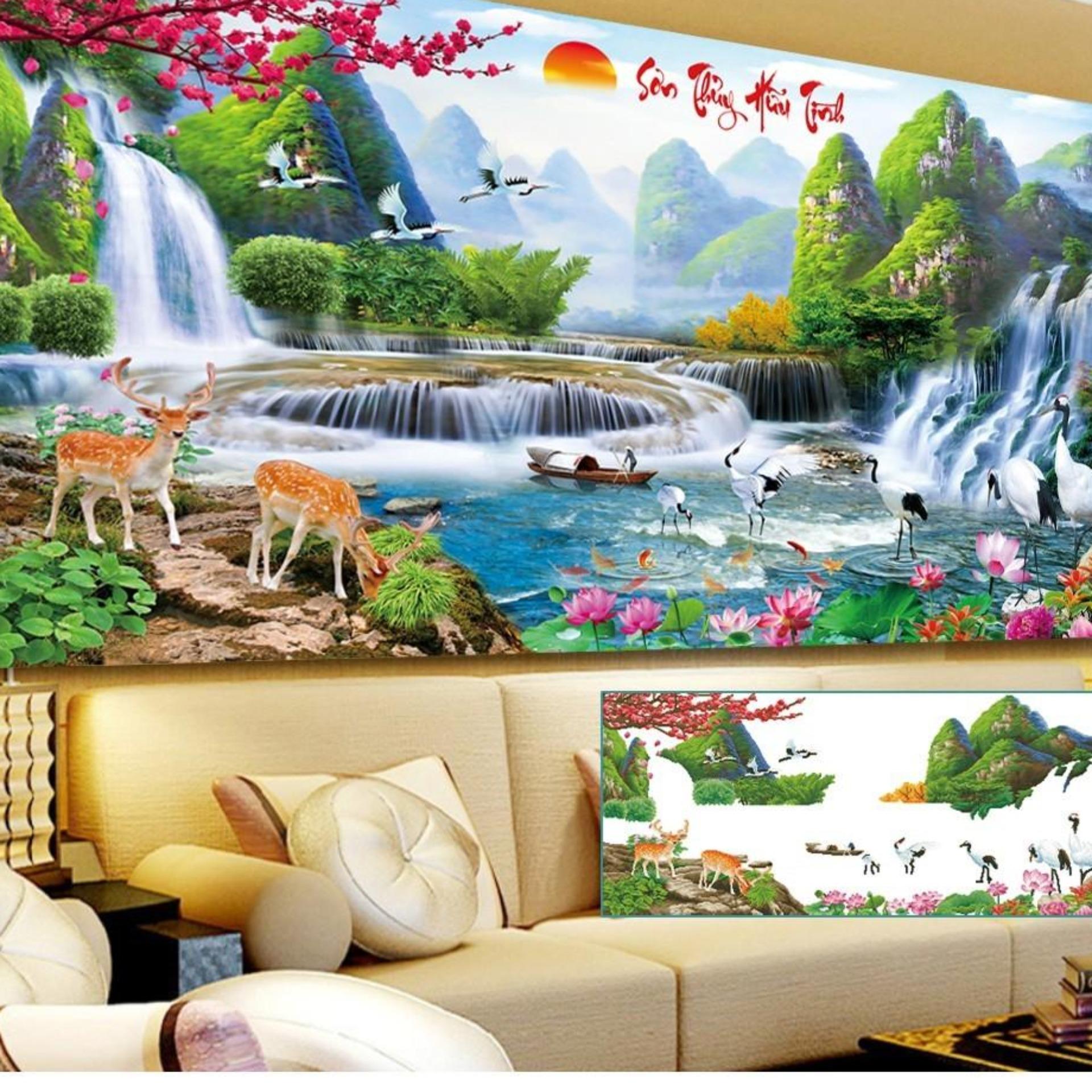 Giao hỏa tốc- tranh chấm hạt sơn thủy hữu tình y8075-120x55cm