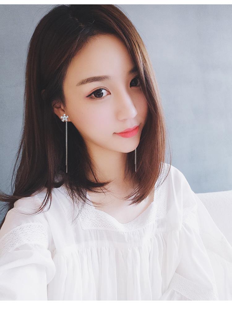 Bông tai hoa 5 cánh đá pha lê tua dài
