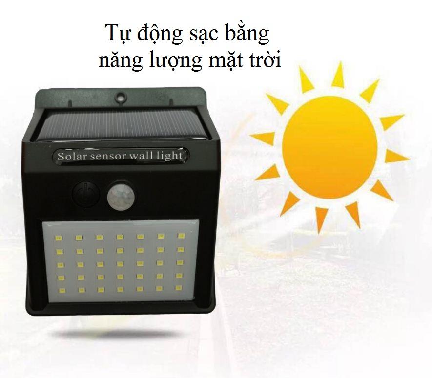 Đèn led năng lượng mặt trời Solar 35 LED siêu sáng 3 chế độ sáng (Đen)